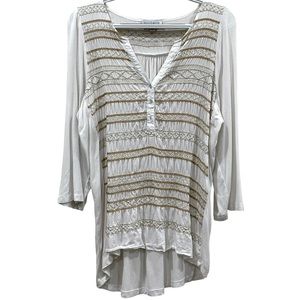 SOLITAIRE by Ravi Kohsla 3/4 Length Sleeve V-Neck Blouse SZ M